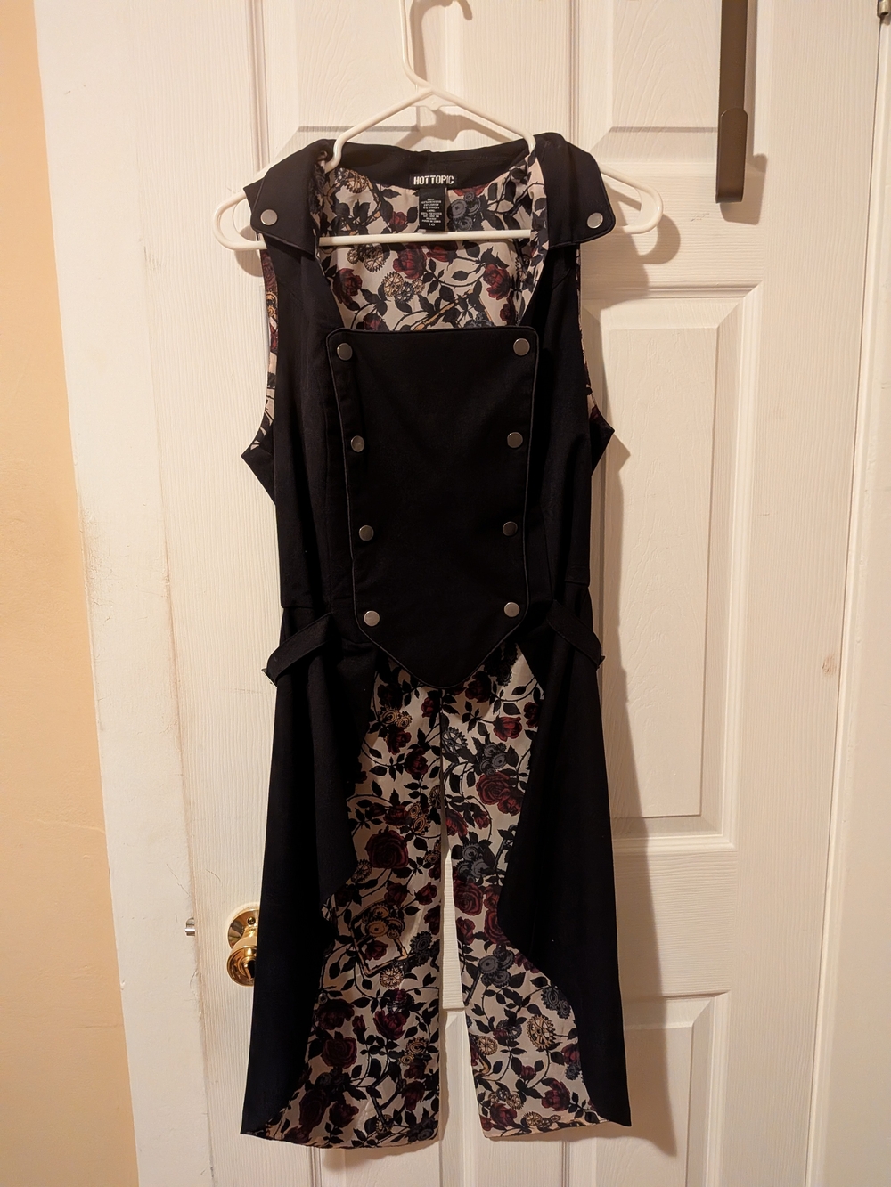 Hot Topic Black Floral Coattail Long Vest Dress